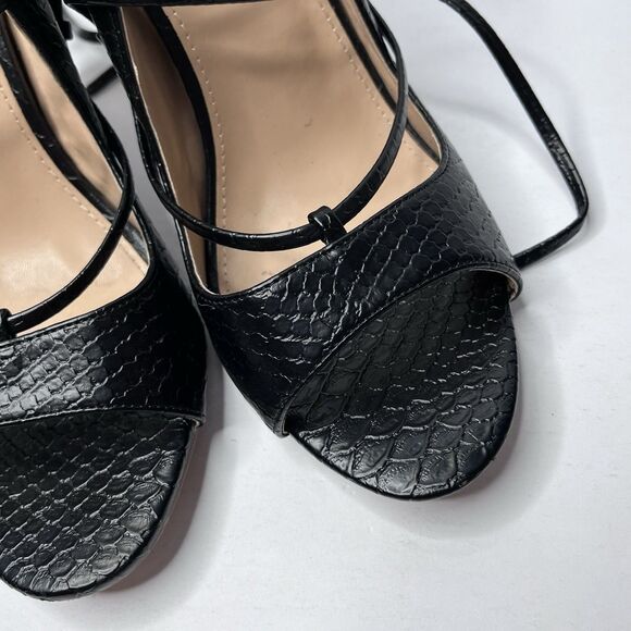 Shoedazzle BEANEE Black Faux Snake Skin Gold Snake Heels Women’s Size 12 FLAW - Picture 5 of 14